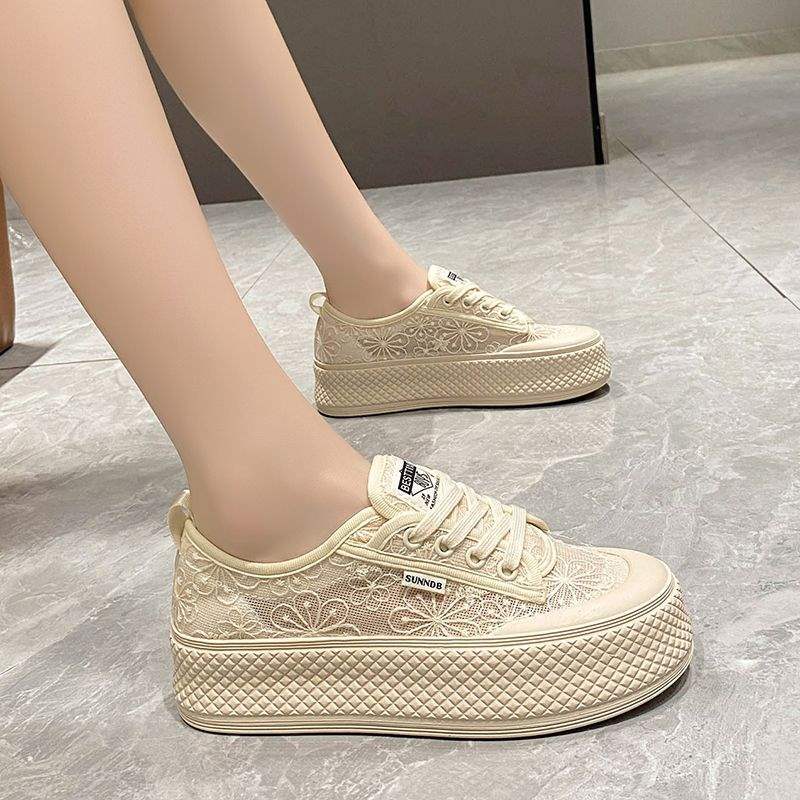Summer Mesh Breathable Fisherman Shoes for Women with Height Increase6cm New soft-soled non-slip lace sports casual sneakers for women