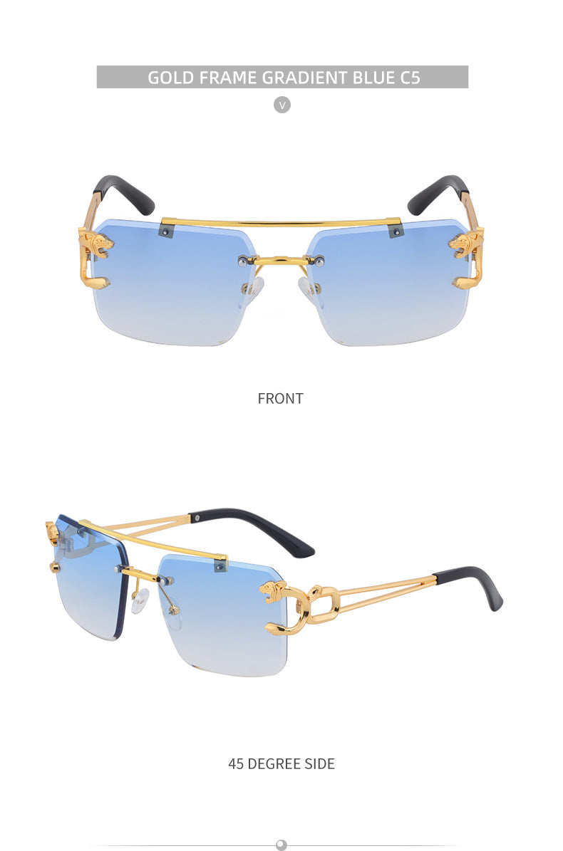 European and American Retro Double Bridge Sunglasses for Men Fashion Leopard Rimless Cut Edge Sunglasses for Women Wholesale shades