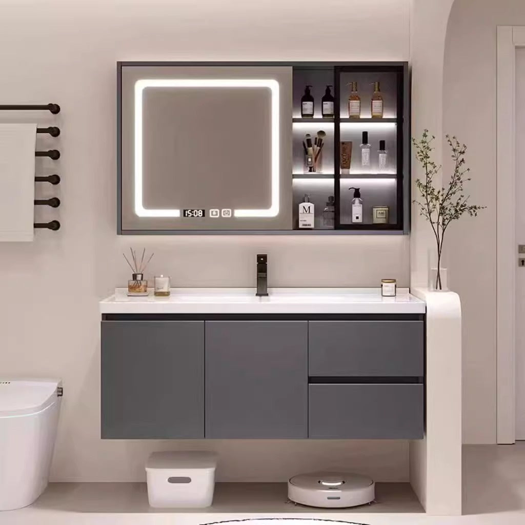 Aluminum Alloy Bathroom Cabinet Set Washroom Sink Basin Cabinet Washstand Ceramic Integrated Basin Smart Mirror Cabinet