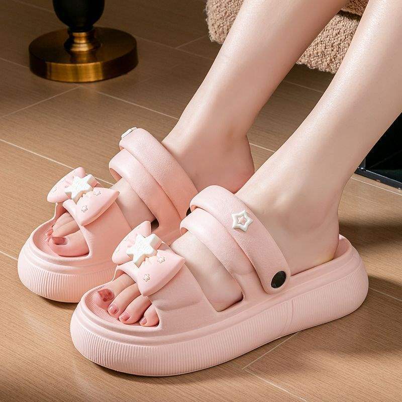 Thick Bottom eva Women's Summer New Indoor Slippers ins Cute Bowknot Sandals Non-Slip Height Increasing Outdoor Fashion