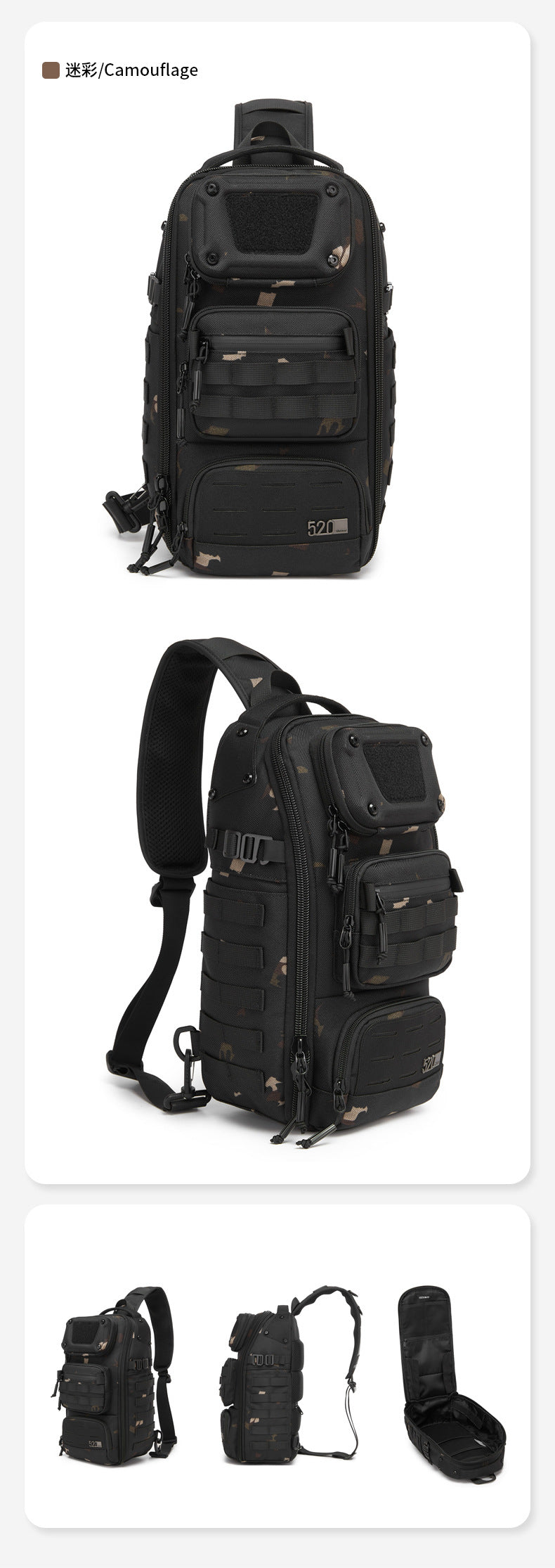 ozuko Tactical Chest Bag Men's Crossbody Bag High-end Outdoor Waterproof Multi-Function Trendy Portable Shoulder Bag