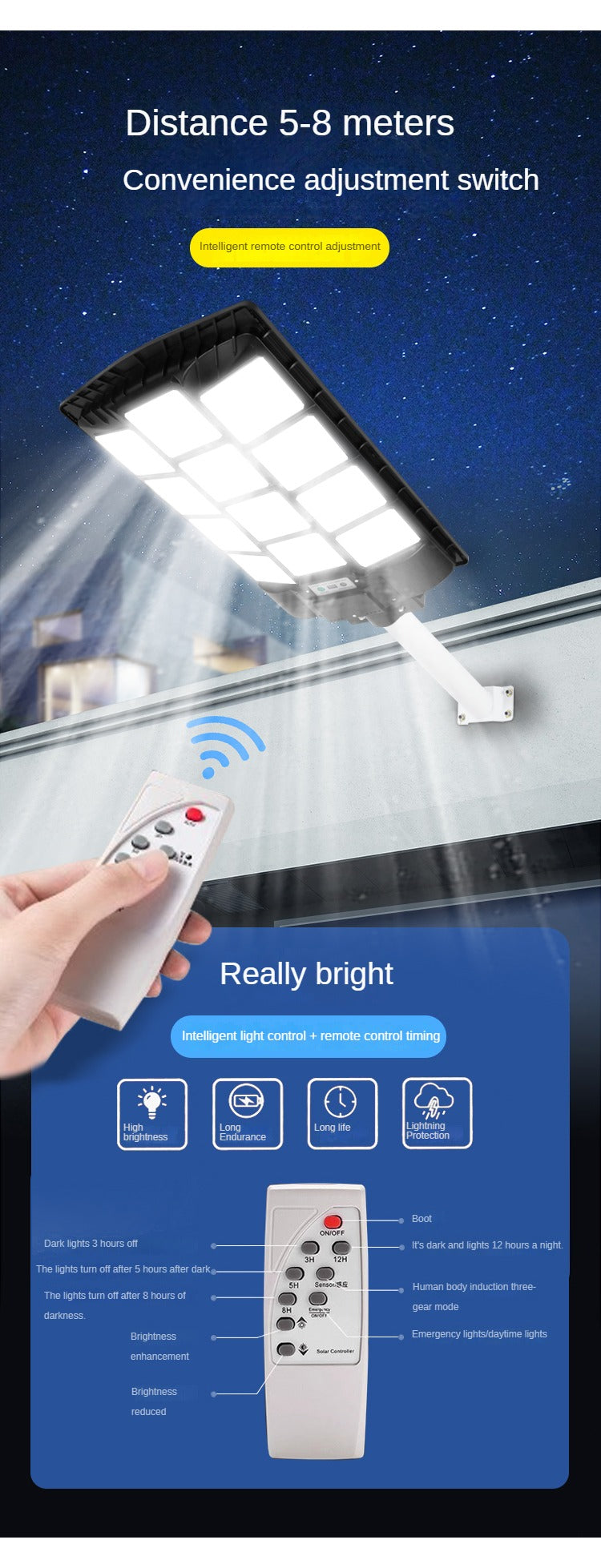 Outdoor Waterproof And Rainproof Solar 600W 1000W 120W Human Body Sensing Mode Light Control Mode Led Street Light