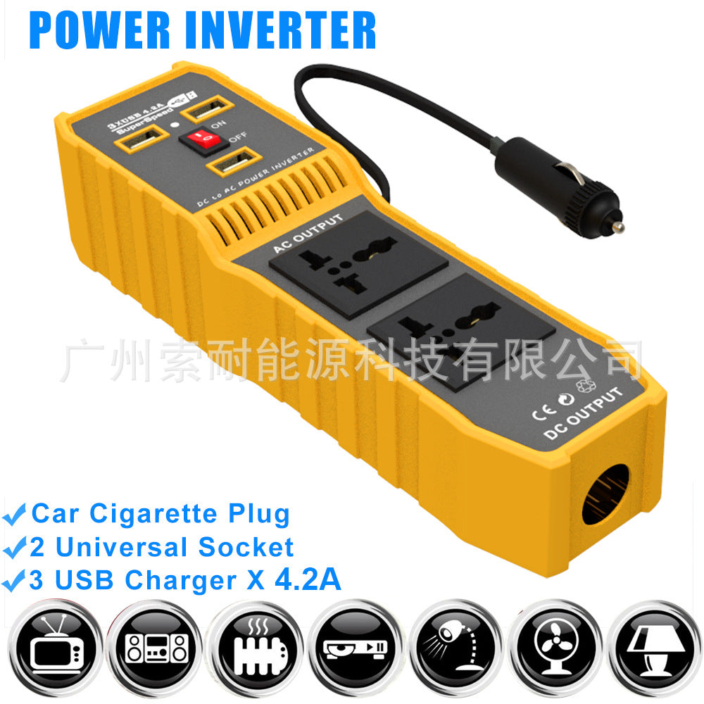 Vehicle Inverter200W 12V Turn110V220V 3 USB 2Socket12V Car Inverter