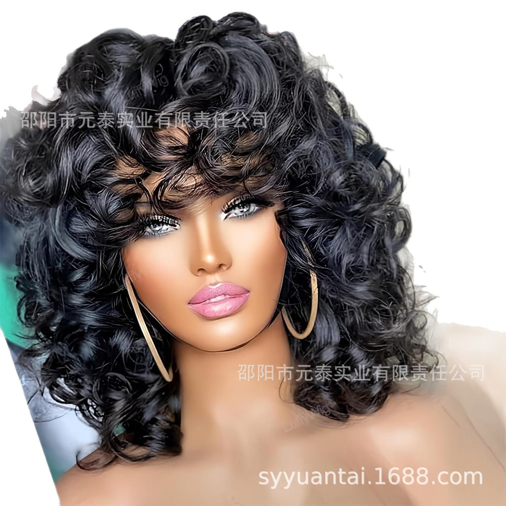 Short Bouncy Curly Wig BOB Glueless Wig Afro Rose Curly