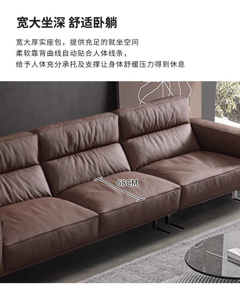 Source Factory Living Room Leather Sofa Italian Minimalist High Back Straight Row Genuine Leather Sofa Small Apartment High Leg Sofa Shipping and tax not included