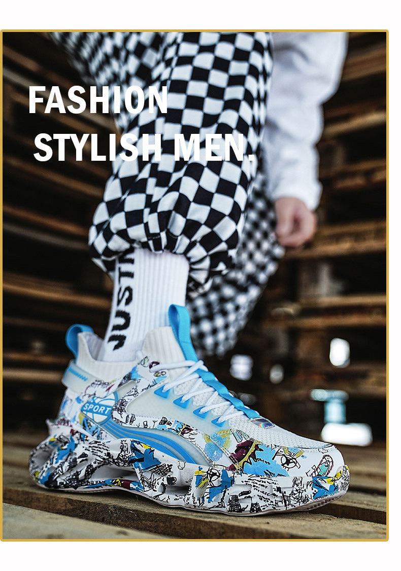 Spring Summer New Style Flyknit Camouflage Blade Men's Shoes Fashion Casual Sports Shoes Shock Absorption Height Increasing Dad Versatile Trendy Shoes