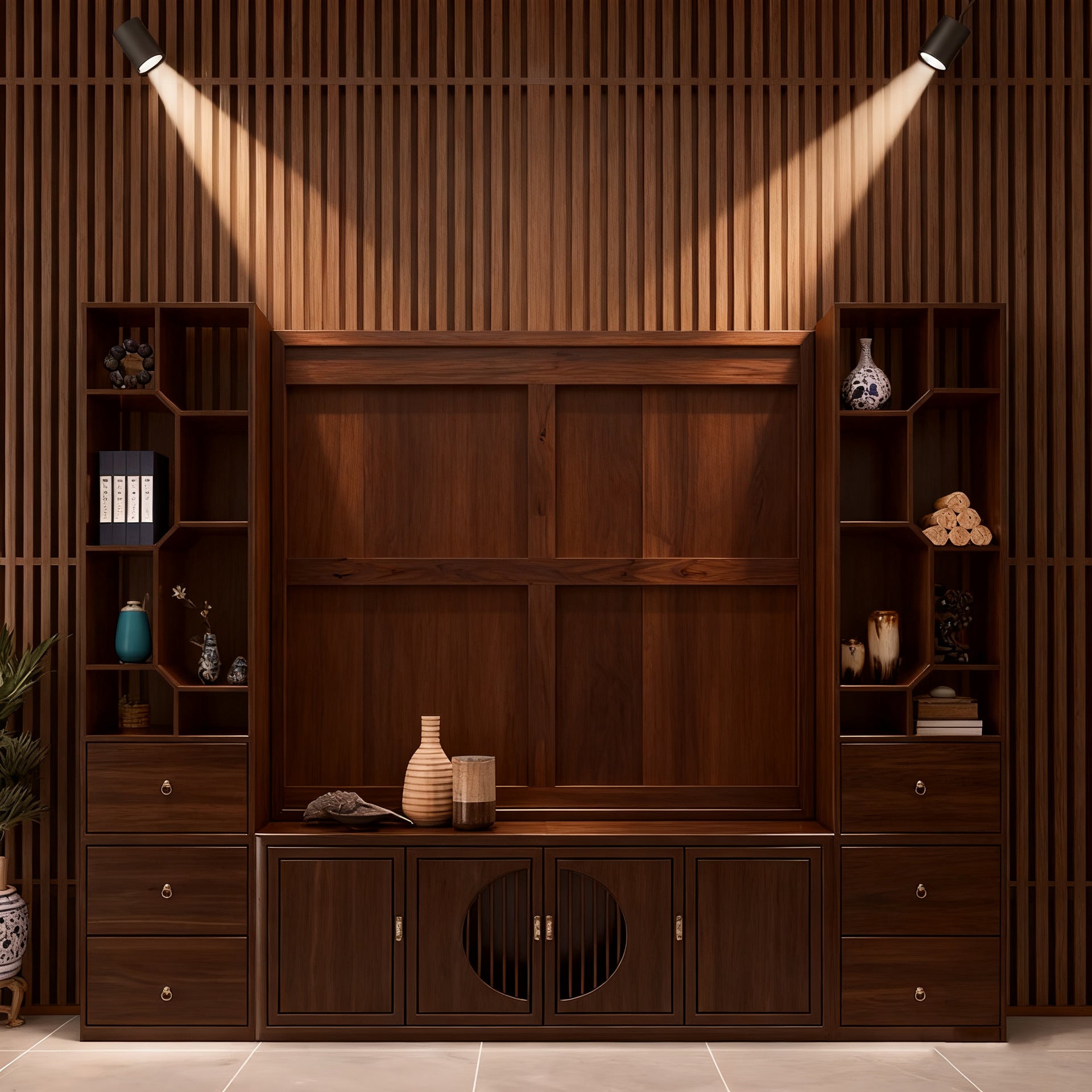 Honeycomb Aluminum Alloy New Chinese Style Screen Partition Living Room Decorative Cabinet TV Cabinet Wine Cabinet Integrated Cabinet Entryway Cabinet