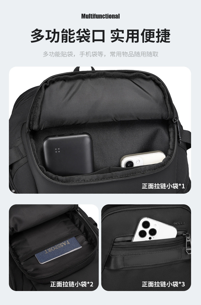 OZUKO Business Backpack Men's Computer Backpack Waterproof Large Capacity Commuting Simple High-end School Bag
