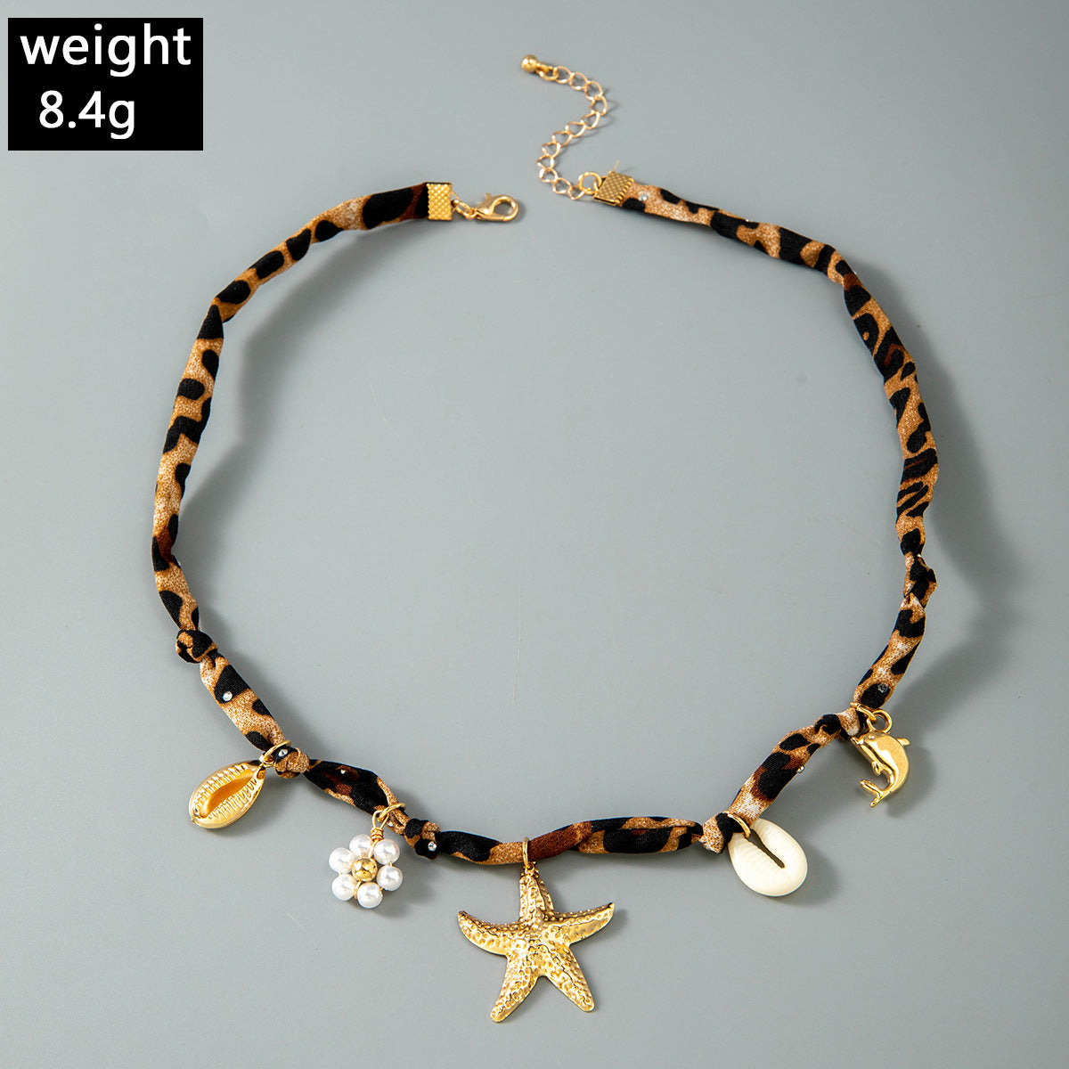 European and American Style Ocean-themed Cross Conch Starfish Pendant Leopard Print Exaggerated Necklace Collarbone Chain Jewelry