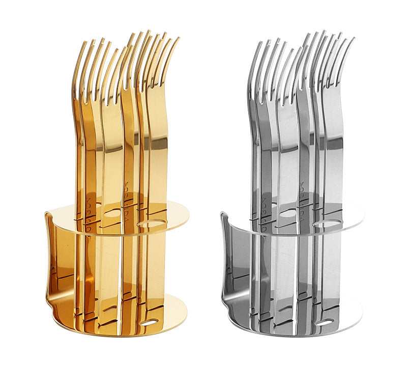 304Stainless Steel Fork Hotel Restaurant Fruit Fork with Base6Home Cake Dessert Fork Set