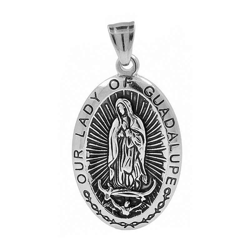 European and American Retro Titanium Steel Virgin Mary Relief Portrait Oval Guadalupe Pendant Collarbone Chain Stainless Steel Necklace