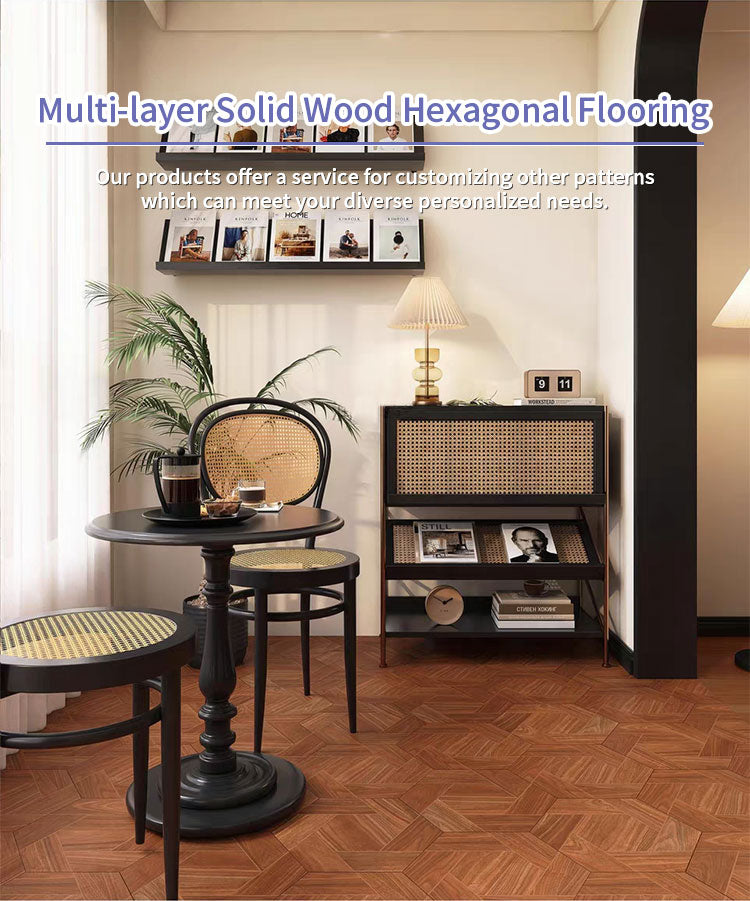 Premium 14mm Multilayer Hexagon Oak Flooring | Decorative Engineered Oak Parquet Custom Finish Options for Outdoor Use