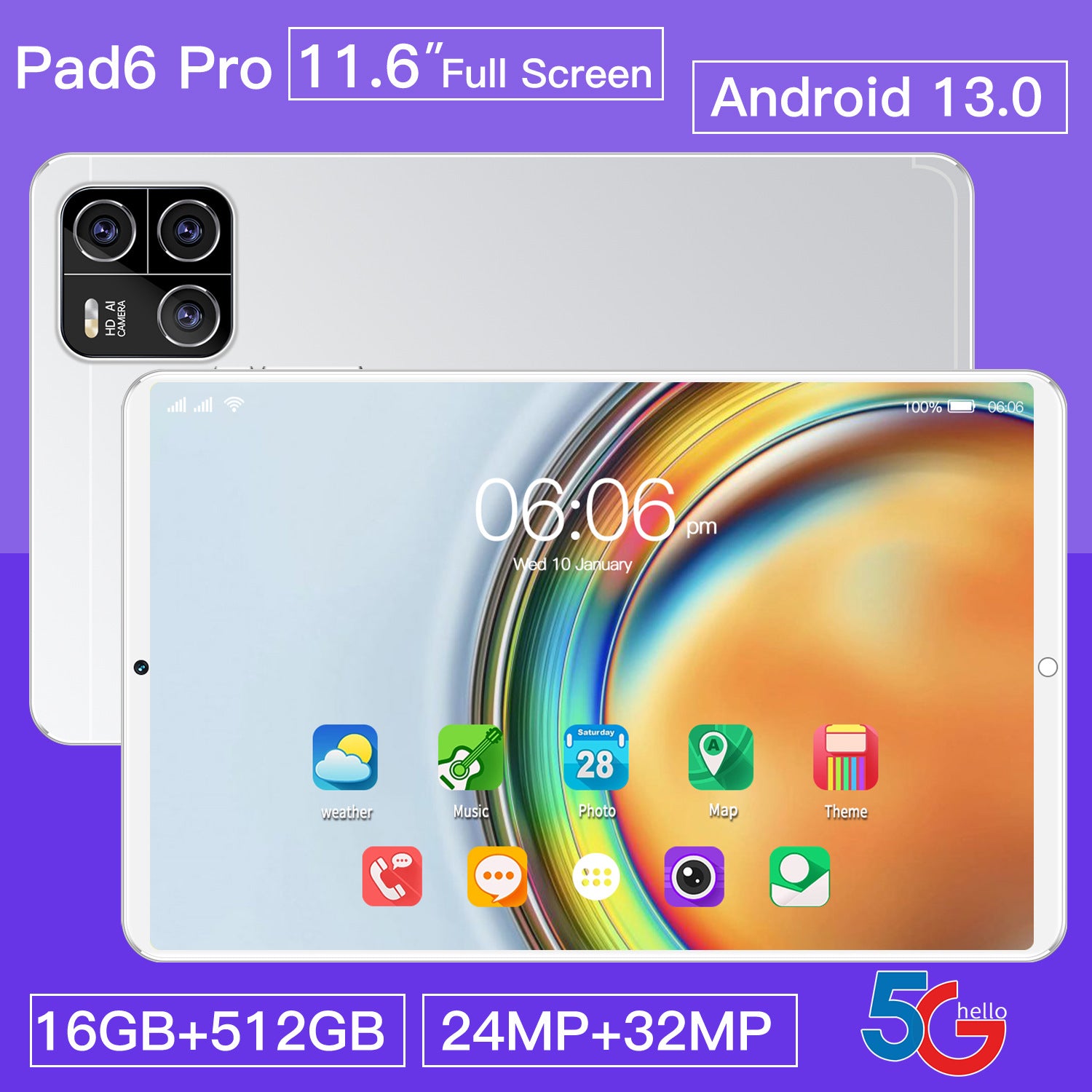 In stock hot sale Pad6Pro Android Tablet16+512G Large Screen Eye Protection Computer Manufacturer Wholesale