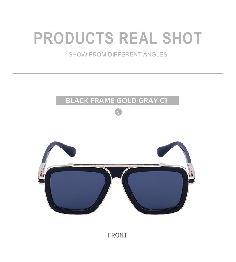 European and American Retro Square Frame Sunglasses for Men, Trendy European and American Punk Style, Internet Celebrity Same Style Sunglasses for Women ins Wind shades