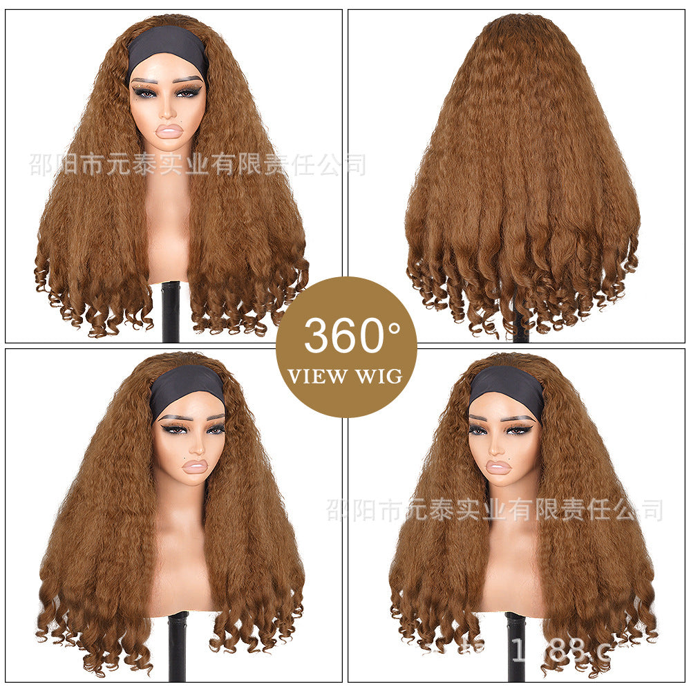Africa YAKI Curly End Curly Hair Synthetic Wig V The top of the model is hollowed out