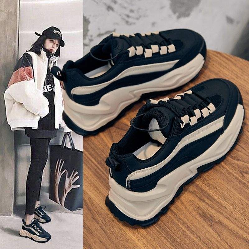 Women's Dad Sneakers for Spring and Autumn2025New Korean Style ins Trendy Thick-Soled Height-Increasing Autumn Versatile Sports Shoes