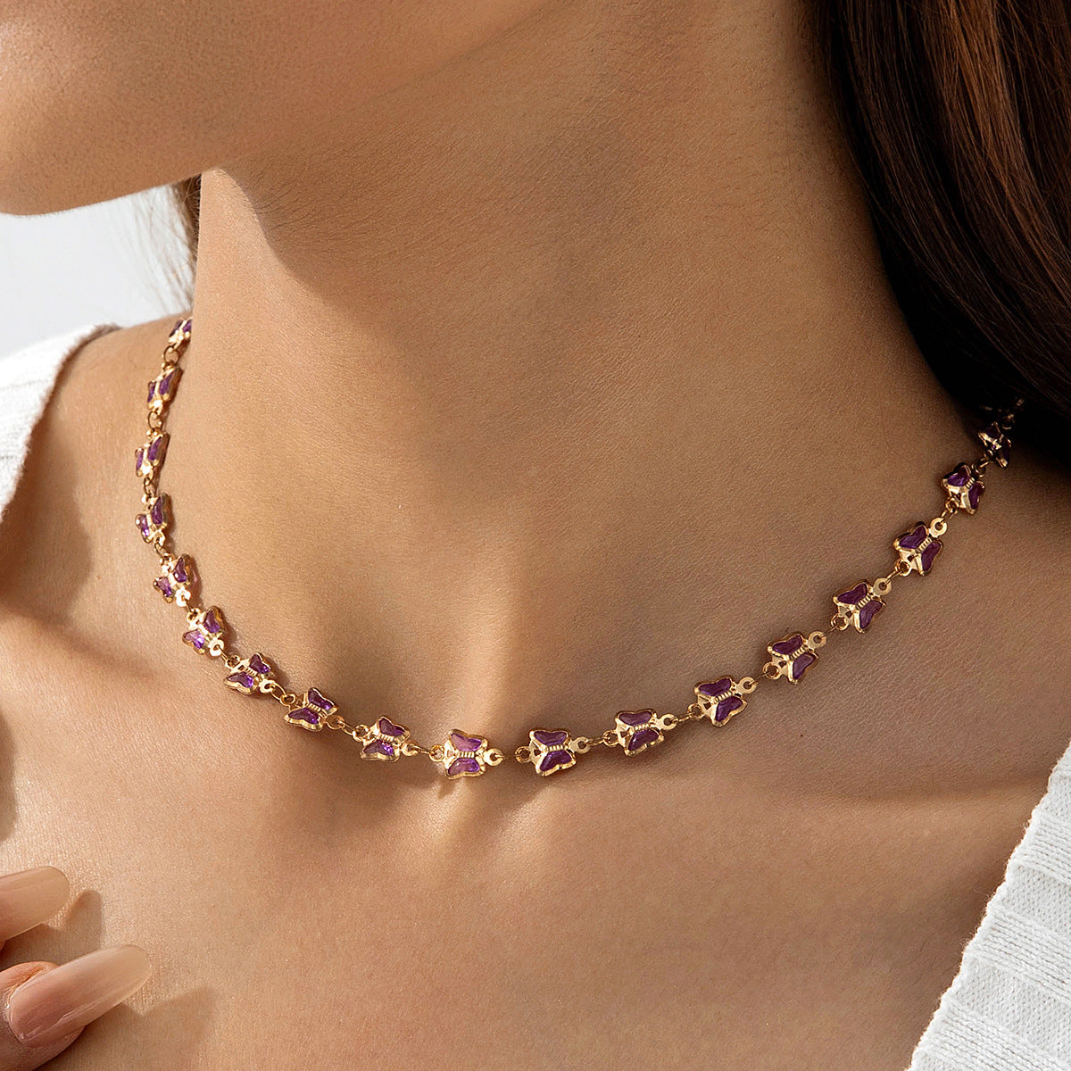 European and American New Style Green Zircon Niche Personality Retro Inlaid Diamond Short Necklace Collarbone Chain Choker chocker Female