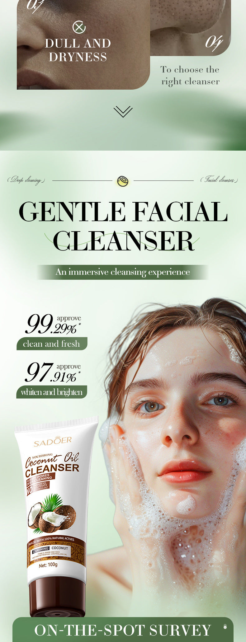 Coconut Oil Purifying Cleanser SADOER Moisturizing and pore-cleaning facial cleanser cross-border wholesale