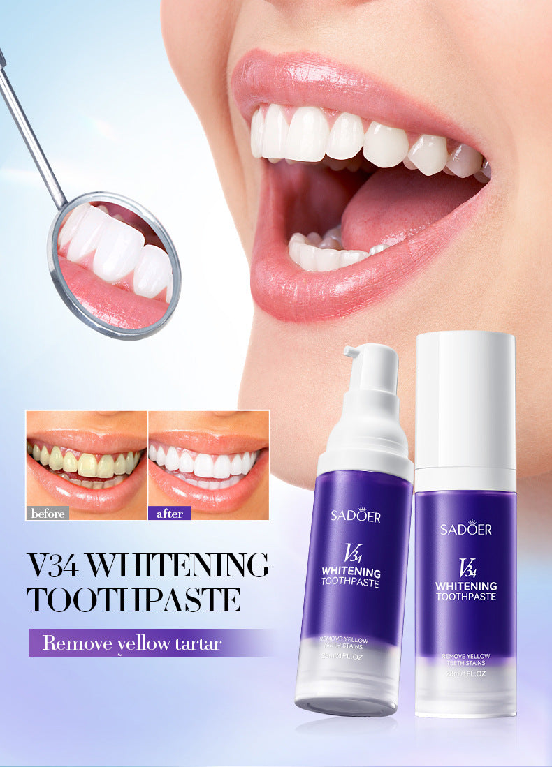 V34Whitening Toothpaste28ml SADOER Clean Teeth Clean Toothpaste Cross-Border Foreign Trade Wholesale