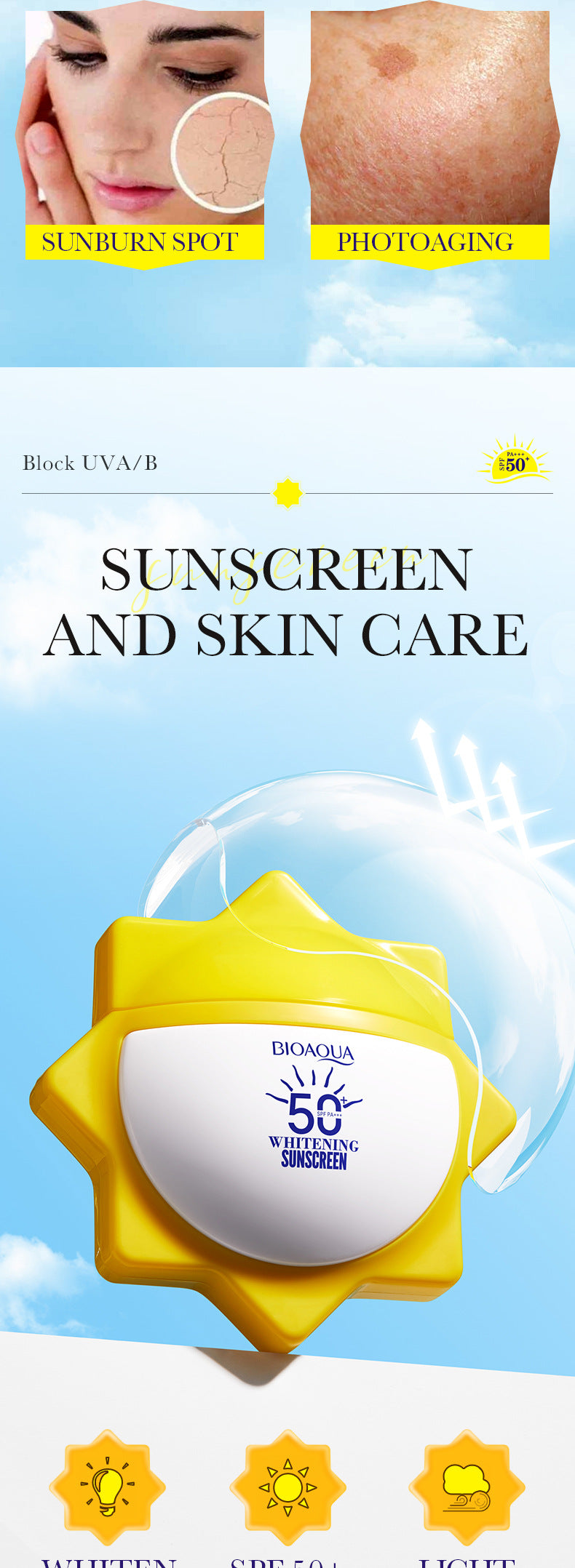 Whitening Sunscreen40gBIOAOUA Improve Isolation UV Protection Sunscreen Lotion Cross-Border Wholesale