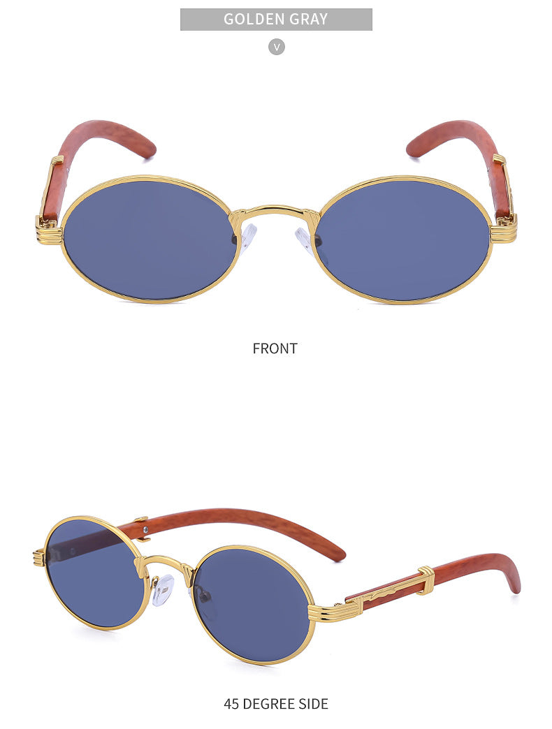 Vintage Small Frame Glasses for Women Imitation Wood Grain Oval Frame Sunglasses for Men Trendy Anti-Glare Sunglasses sunglasses