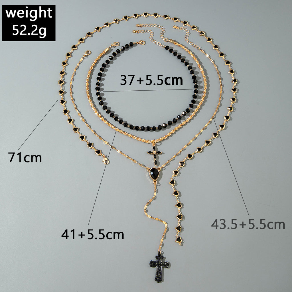European and American Fashion Sense y Women's Tassel Necklace Creative Personality Double Layer Cross Pendant Collarbone Chain Necklace