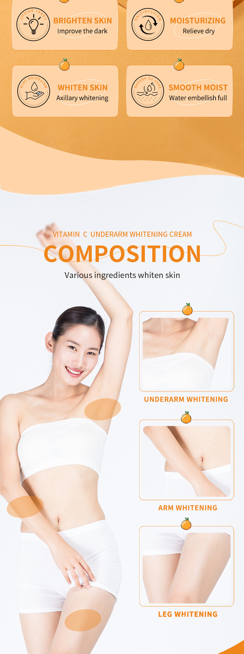 Full English VC Armpit Whitening Cream SADOER Dimension C Even Skin Tone Body Cream  Foreign Trade Wholesale