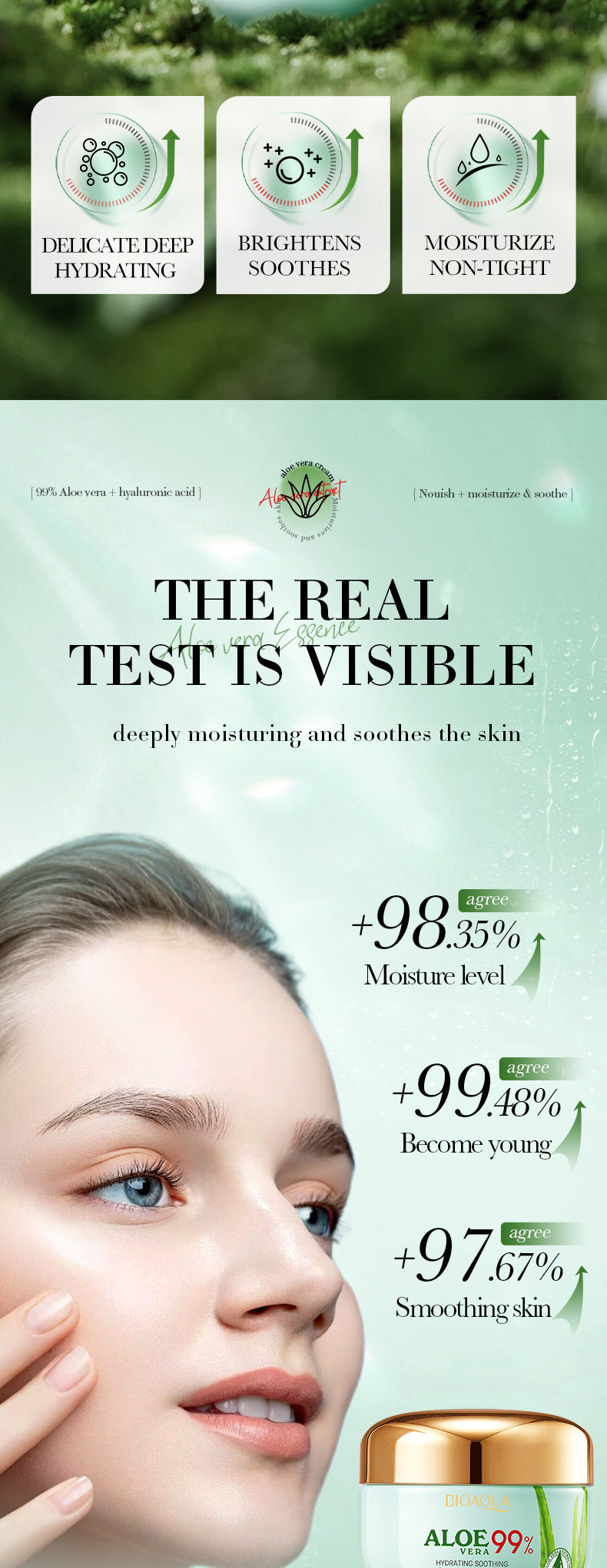 Aloe Vera Face Cream50g BIOAOUA Hydrating, soothing, and nourishing skin moisturizing cream for  foreign trade wholesale