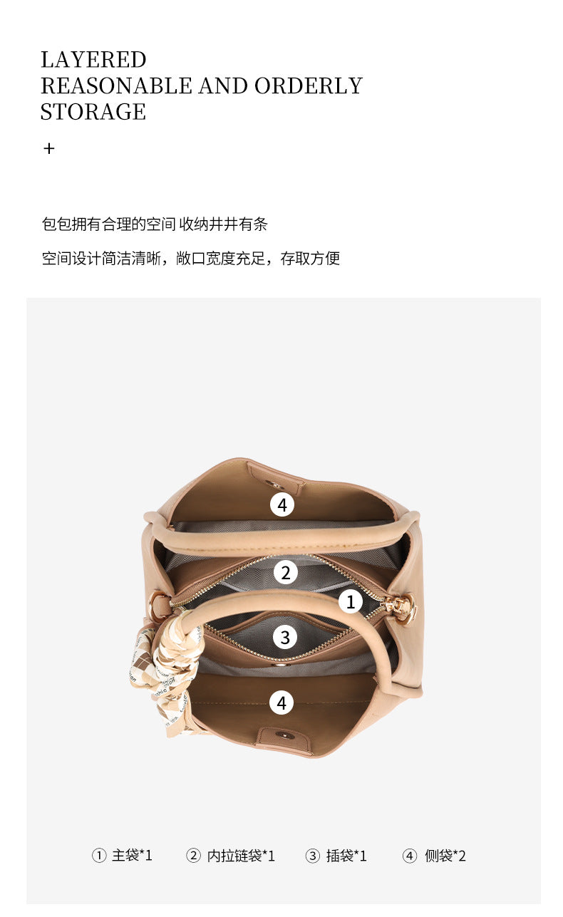 European and American New Bucket Bag Versatile Handbag Large Capacity Showy Basket Bag Women's Fashion Light Luxury Single Shoulder Crossbody Bag
