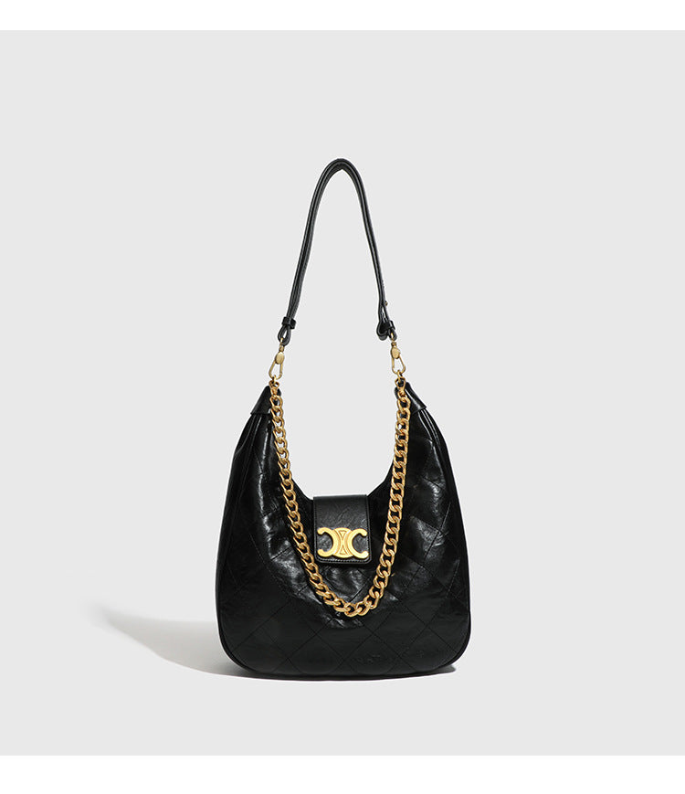 Niche Retro Underarm Bag for Women New Genuine Leather Autumn Winter Fashion Arc de Triomphe Cowhide Bucket Bag Versatile Crossbody Bag