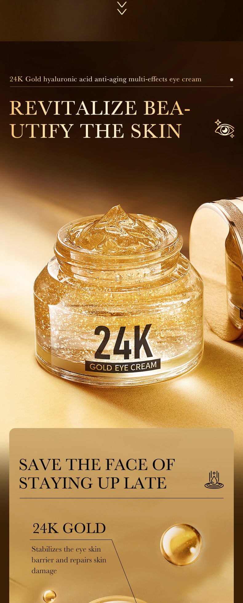 24K Gold Eye Cream ZOZU Hyaluronic Acid Improves Dark Circles and Eye Wrinkles  Wholesale
