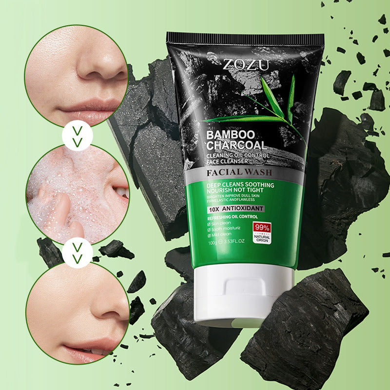 Bamboo Charcoal Facial Cleanser100gZOZU Deep cleansing refreshing non-greasy facial cleanser cross-border wholesale