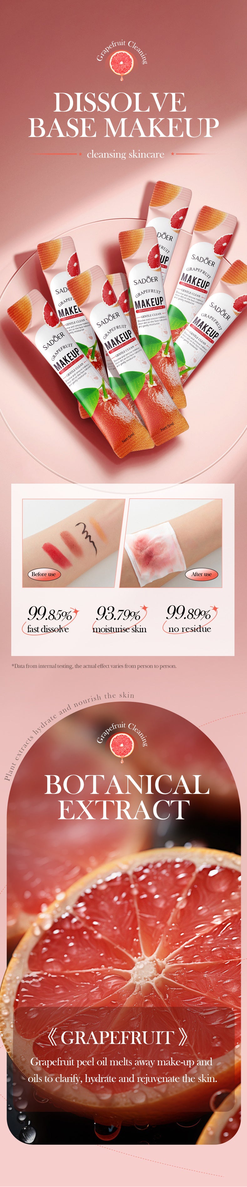 Cross-border Grapefruit Makeup Remover5mlx10pcs Refreshing Gentle Cleansing Care Clean Makeup Remover Export Manufacturer Wholesale