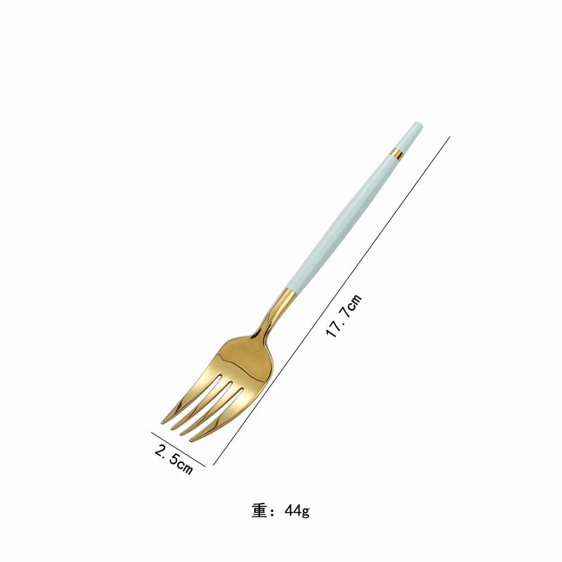 304Stainless Steel Portuguese Tableware Creative Lathe Craft Glossy Mirror Black Gold Round Spoon Dessert Spoon Fork