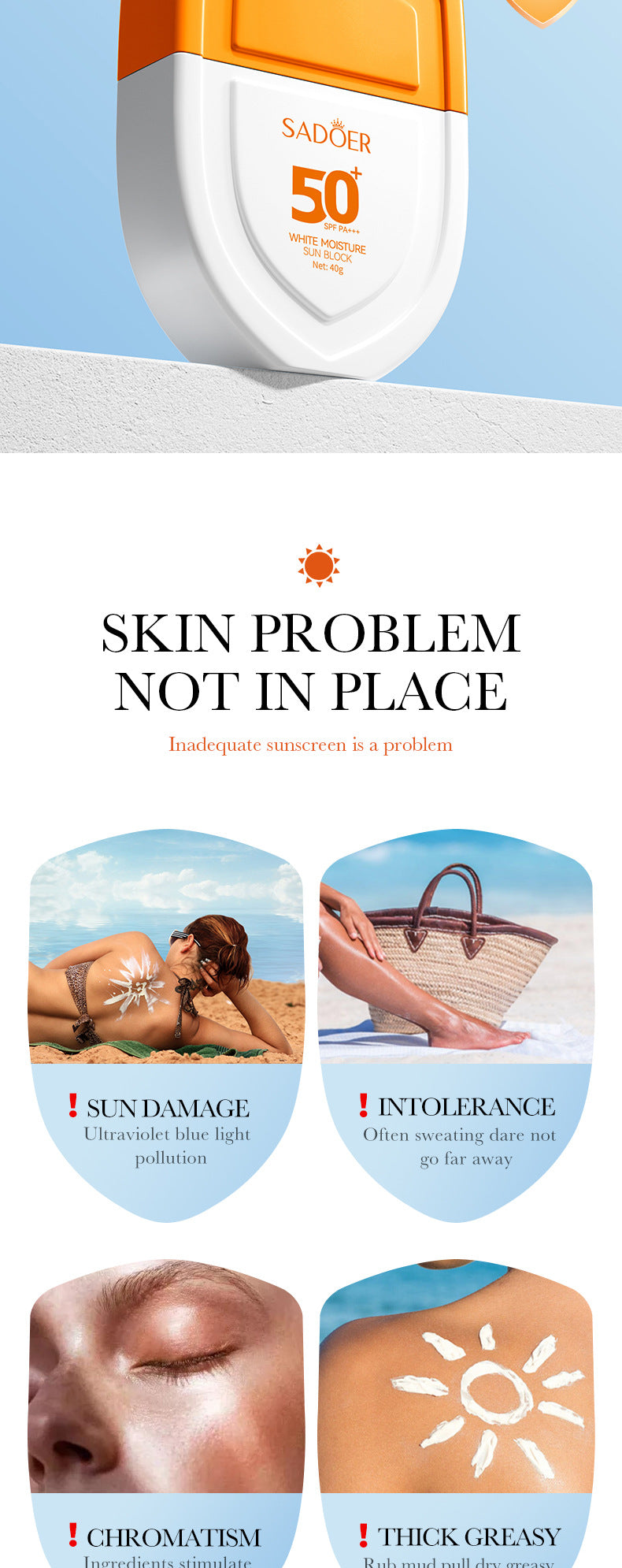 Sunscreen40g SADOER Lightweight Moisturizing Primer SPF50+Hydrating Clear Cross-Border Wholesale