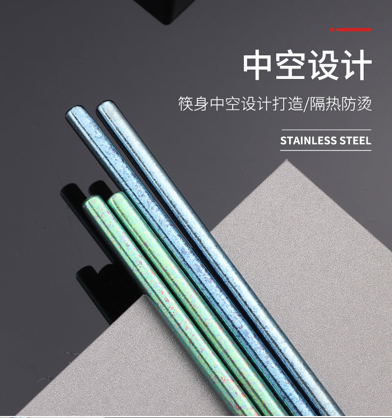 Pure Titanium Crystal Chopsticks for Home and Outdoor Use, Light Luxury Colorful Ice Flower Chopsticks for Restaurants23cm Half Square Chopsticks Antibacterial Titanium Chopsticks