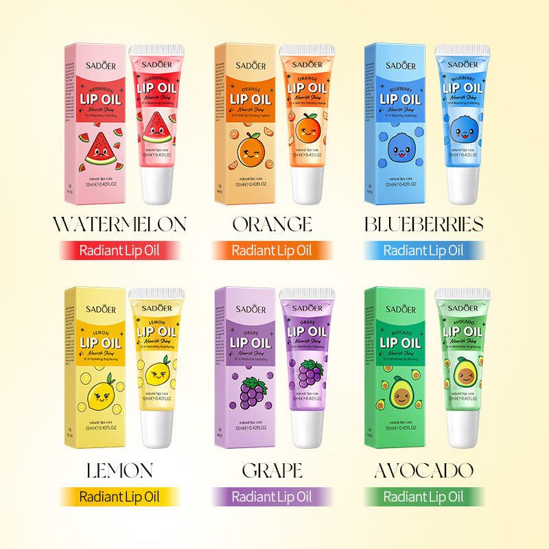 Moisturizing and Glossy Lip Oil Set SADOER Avocado Grape Lemon Lip Balm Cross-Border Wholesale