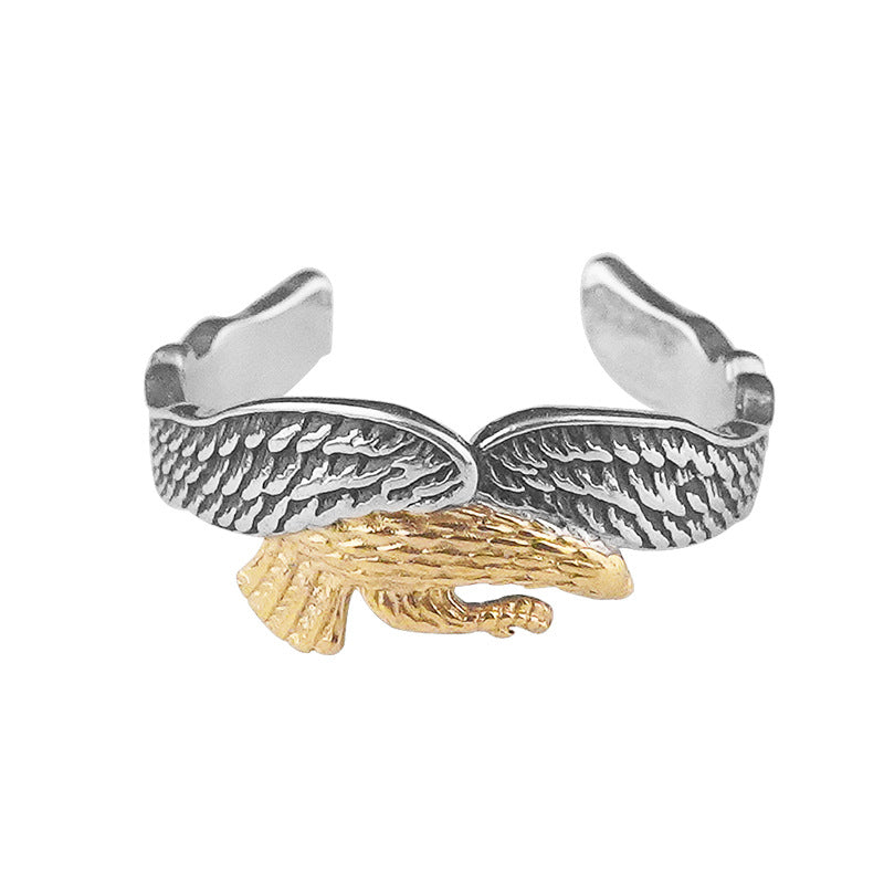 European and American Retro Electroplated gold Stainless Steel Eagle Ring Fashionable Personality Titanium Steel Open Ring