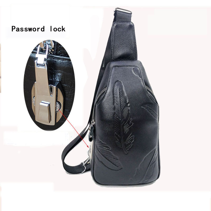 Anti-theft Bag Men's Genuine Leather Chest Bag High-end Security Password Lock Travel Outdoor Crossbody Small Backpack Men's Shoulder Bag