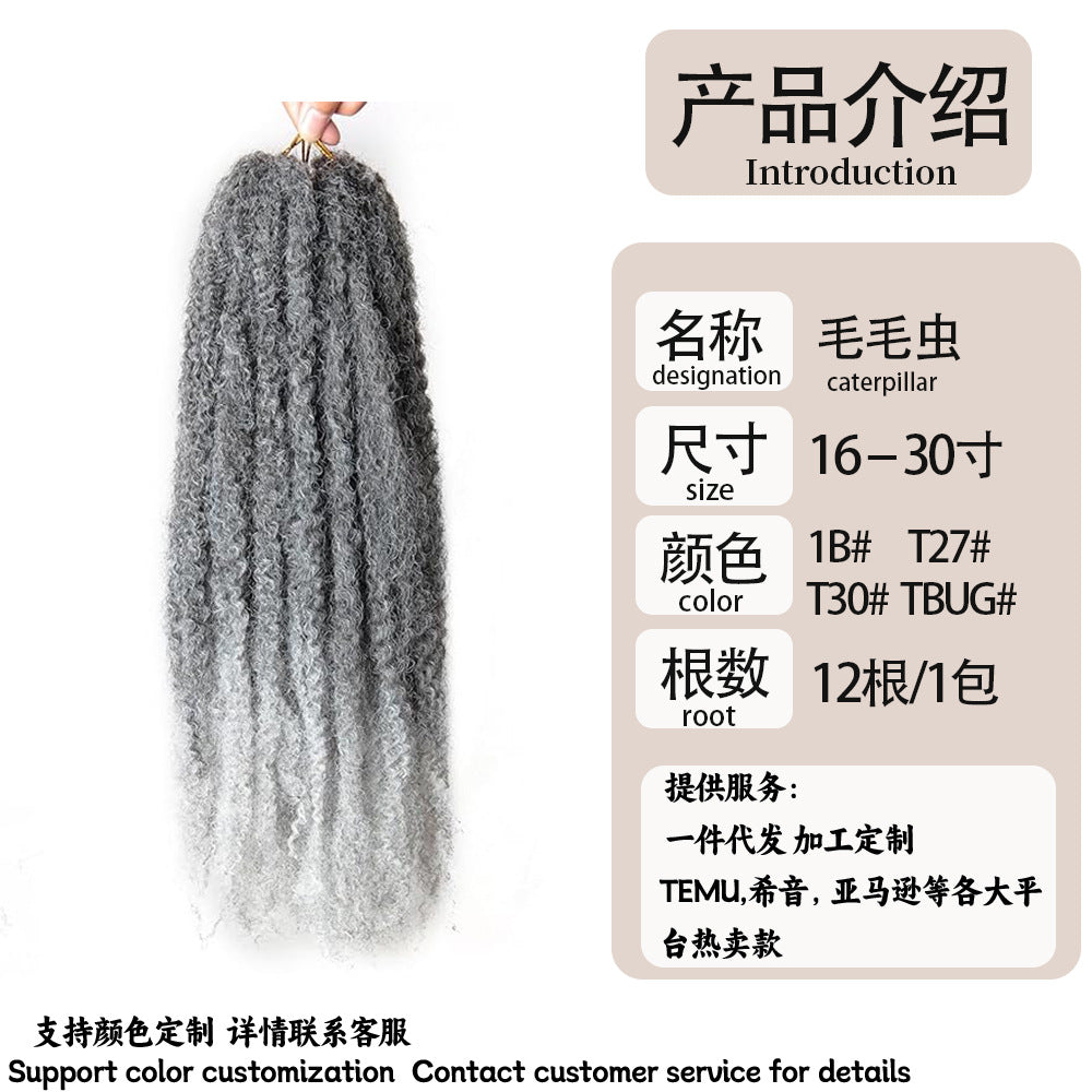 Wig African Big Hair Caterpillar Export Wholesale Synthetic Crochet Hair Fluffy Small Curls Multi-color Marley Hair