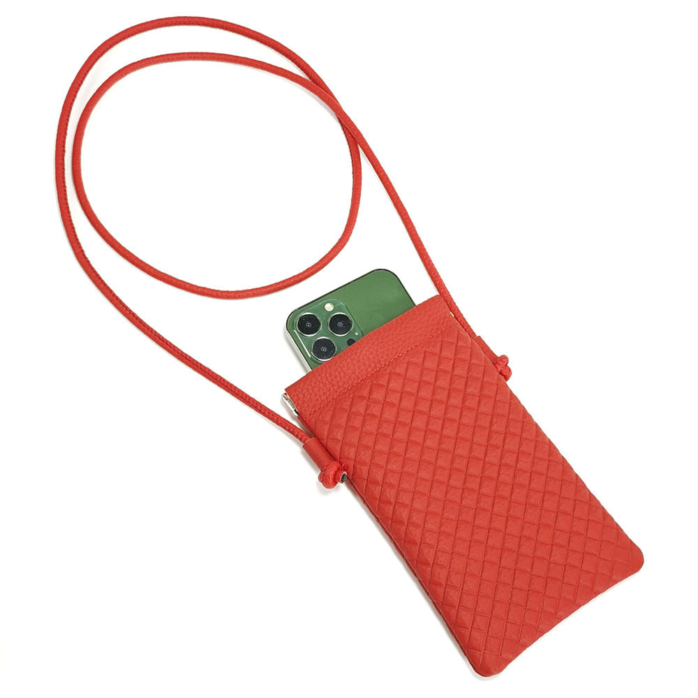 Genuine Leather Phone Bag for Women, Crossbody Small Bag, New Woven Pattern Vertical Style, Lightweight Mini Cowhide Walking Bag