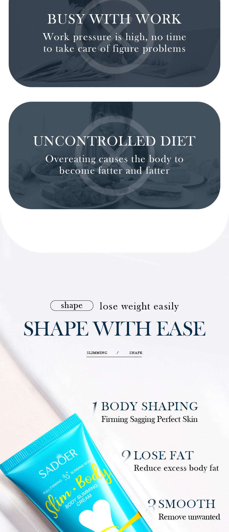 Full English Slimming Cream SADOER Body Shaping Care Products  Foreign Trade Live Streaming Skincare Manufacturer Wholesale