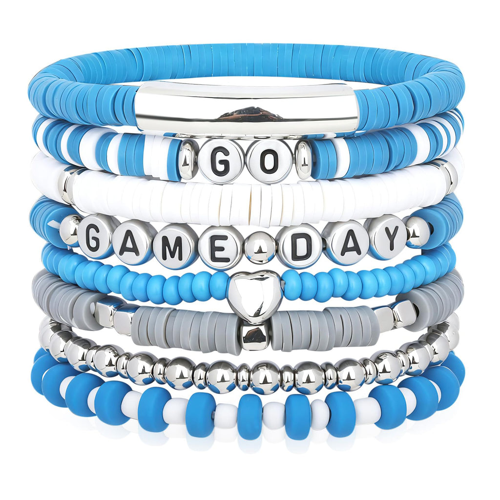 Game Day Soft Clay Bracelet Set Multi-layer Stackable Elastic Bracelet Super Bowl Game Day Football Bracelet