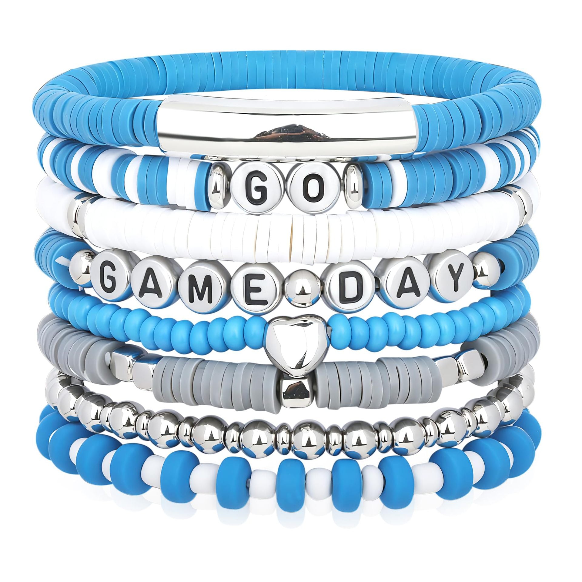 Game Day Soft Clay Bracelet Set Multi-layer Stackable Elastic Bracelet Super Bowl Game Day Football Bracelet