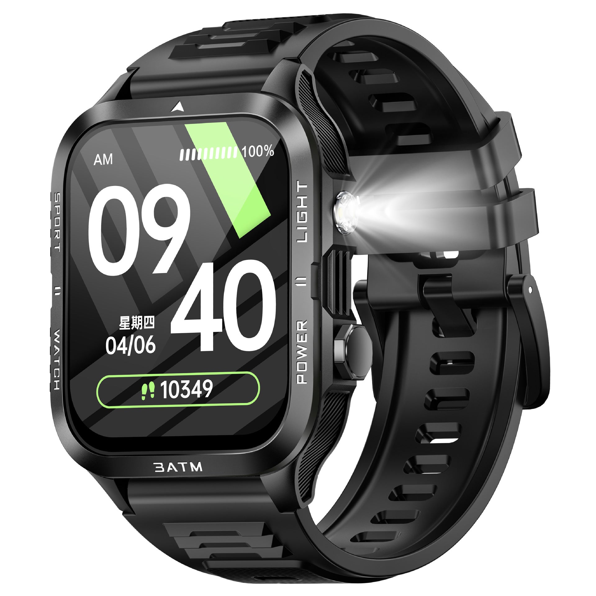 KT89Smart Watch Bluetooth Call True Heart Rate Step Sleep Flashlight Deep Waterproof Three-Proof Sports Reminder