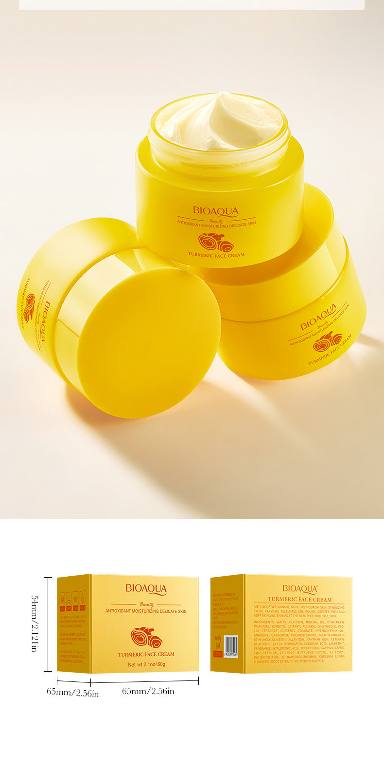 Turmeric Antioxidant Moisturizing Cream BIOAOUA Moisturizing and rejuvenating face cream cross-border wholesale
