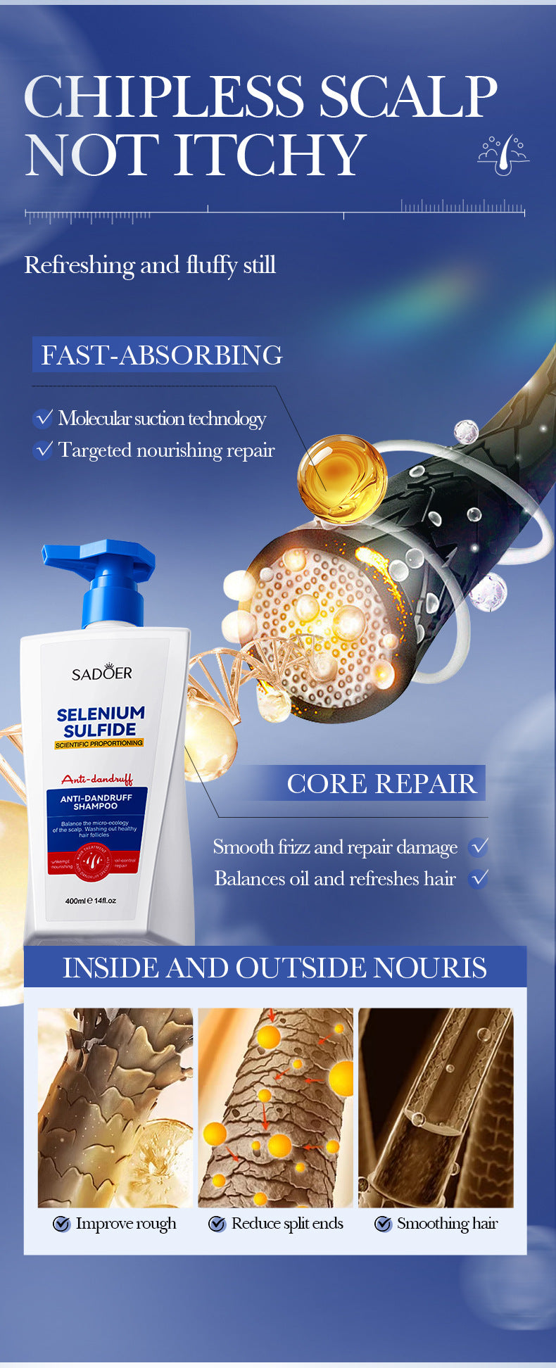 Cross-border Selenium Disulfide Anti-Dandruff Shampoo400ml Deep Cleansing and Moisturizing Shampoo Export Manufacturer Wholesale