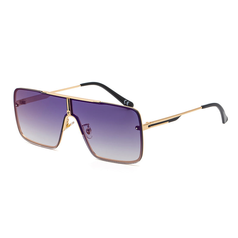 New Large Frame Sunglasses for Men Metal Frame One-piece Fashion Internet Celebrity Square Frame Glasses Trendy Sun Protection Driving Sunglasses