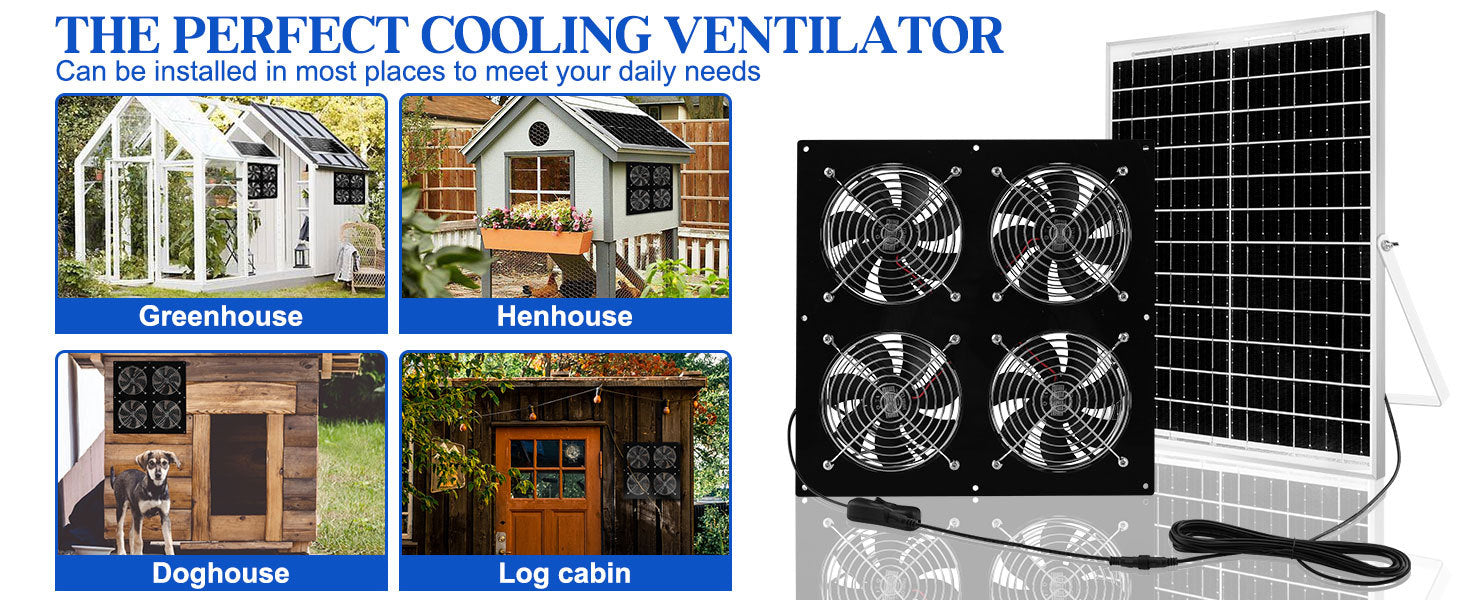 25W Solar Fan Kit4Exhaust fan suitable for chicken coops,Greenhouse,Shed,Pet room,Home Use