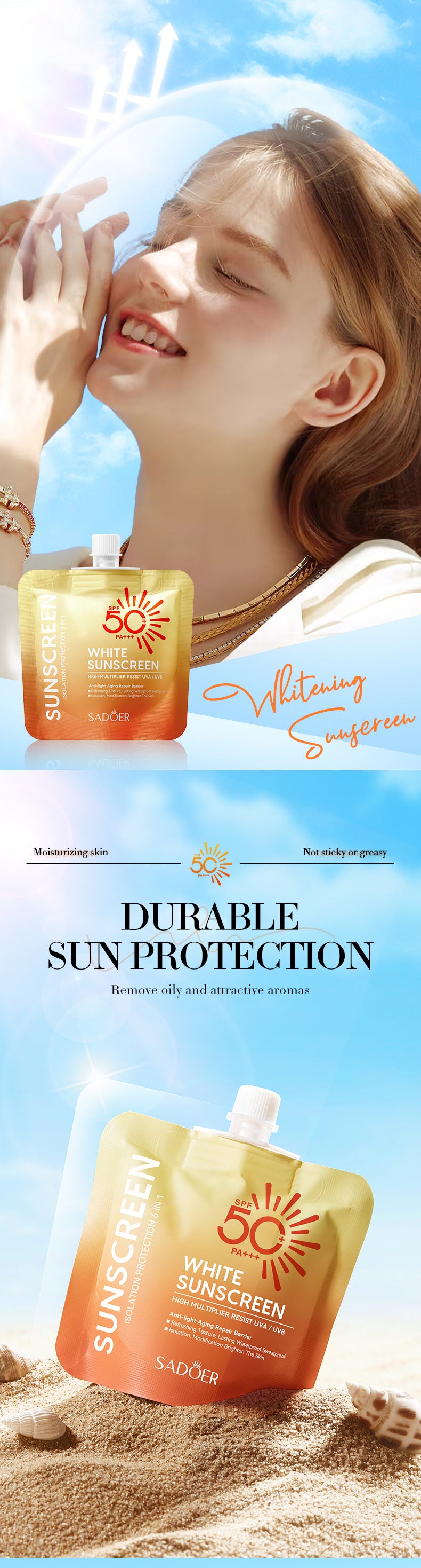 SPF50+Sunscreen30g SADOER Anti-UV Non-Greasy Sunscreen Lotion Cross-Border Wholesale